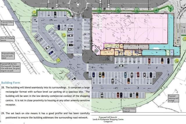 The 2,478m2 Lidl supermarket, adjacent to Rushmere Shopping Centre, will be constructed to very high specifications. Credit: ABC planning portal