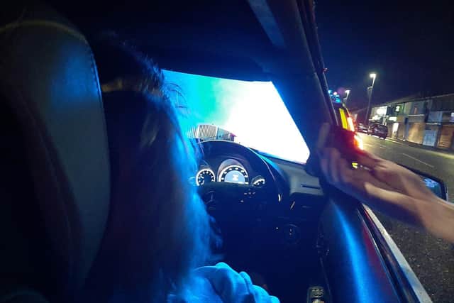 Police shared this image to show the dangers of driving with a restricted view of the road. Picture: PSNI