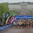 The Belfast City Marathon gets underway with a record number of entrants aiming to complete the 26.2-mile course..