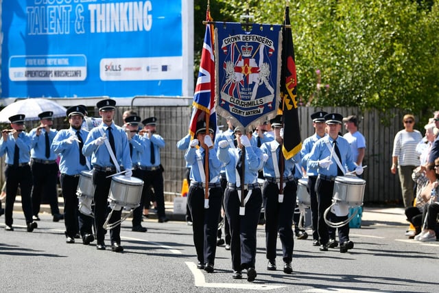 Members of Crown Defenders, Cloughmills taking part in the parade through Ballyclare.