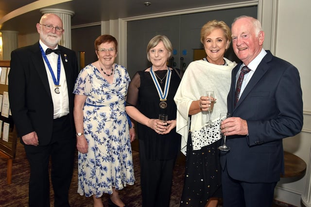 Pictured at the Portadown Rotary charity dinner are, from left, Capt Sean FitzGerald, District Governor; Catherine Dixon, Past President, Portadown; Rev Liz FitzGerald, District Secretary; Ursula Boyle, Secretary, Portadown and Gerry Boyle, Secretary, Dungannon Rotary Club. PPT19-218.
