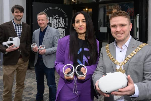 Lord Mayor Councillor Ryan Murphy and Deepa Mann-Kler, director and curator for Belfast XR Festival, at the launch