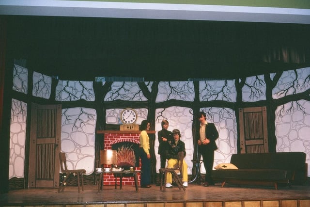 Dromore High School recently welcomed back staff and pupils who took part in the school's first theatrical production in 1973. Pictured are Mole, Rat, Toad, Badger at his home
