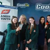 From left Beth Reynolds, Alexandra Neill, Katie Mulholland and Naomi Patterson who are representing Friend’s School Lisburn in this year’s final stage of the ABP Angus Youth Challenge with Caroline Fleck, Presenter Downtown Radio; Victoria Quinn, Downtown Country Breakfast Show and the Cool FM presenter and social media influencer Melissa Riddell.