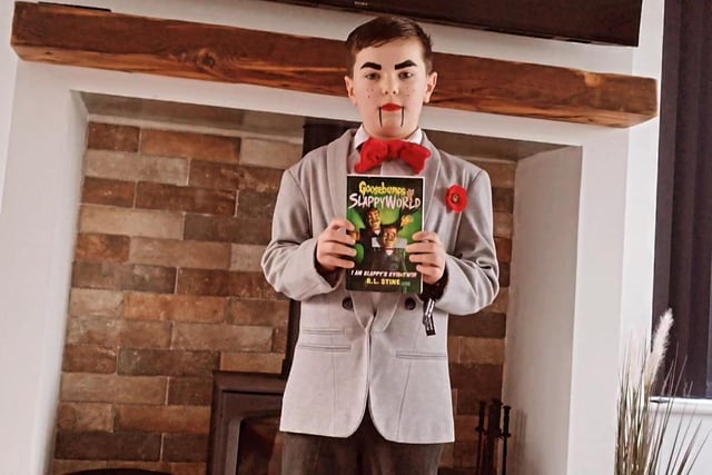 Nine year old Carter Burns as Slappy from Goosebumps