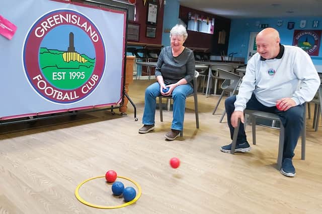 Ann and Jim putting their Boccia skills to the test at the Cuppa Club.  Photo submitted by National Lottery Community Fund