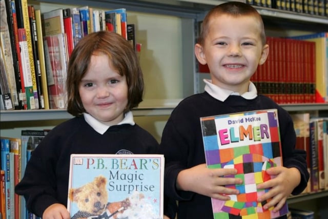Caoimhe Cardwell and Chandler Beattie enjoyed a trip to Greenisland Library in 2006.