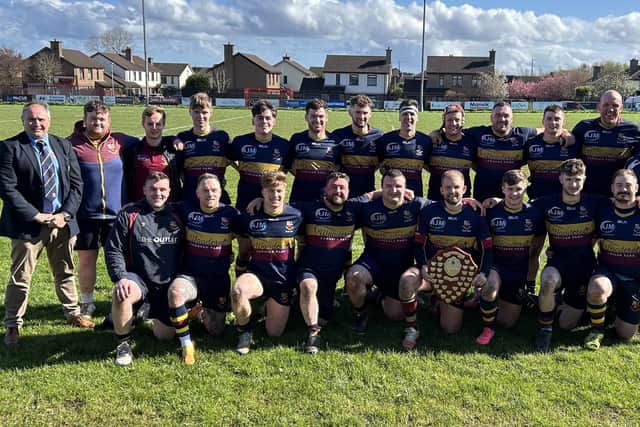 Bann Thirds pictured with Vice President Chris Nelmes after their win in the final of the Crawford Plate.