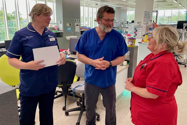 Claire Black Lead Nurse, Dr David Alderdice Clinical Director Cancer Services and Angela Berry Ward Manager. Pic credit: SEHSCT