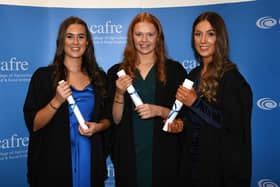 Parklands Veterinary Group supported five staff to attain their Level 3 Diploma in Veterinary Nursing (Companion Animal) qualifications. Celebrating are graduates, Adele Getty (Maghera), Claire Dilly (Dungannon) and Rachel Mullan (Portadown).