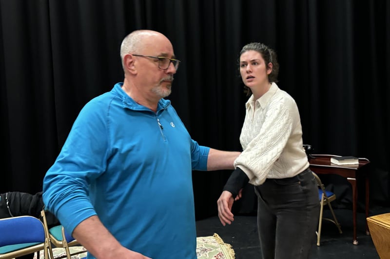 Cast members from Limavady Drama Club in rehearsal for A Tomb With A View.