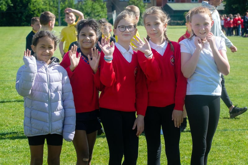 Some of the pupils who enjoyed the exercise, sports skills and picnic event on Wednesday. PT23-238.