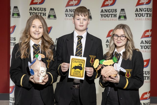 Pictured taking part in the 2023 ABP Angus Youth Challenge Exhibition for a place in the final of the competition is the team from Magherafelt High School: Sarah Ross, Matthew Mawhinney and Maisy Lee.
