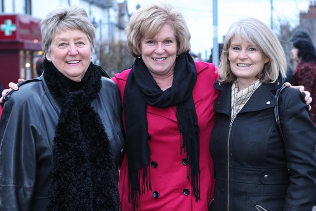 Enjoying the festive atmosphere in Whitehead in 2012 are Bonita Kane, Helen Minor who was visiting from Atlanta USA, and Janet Thompson.