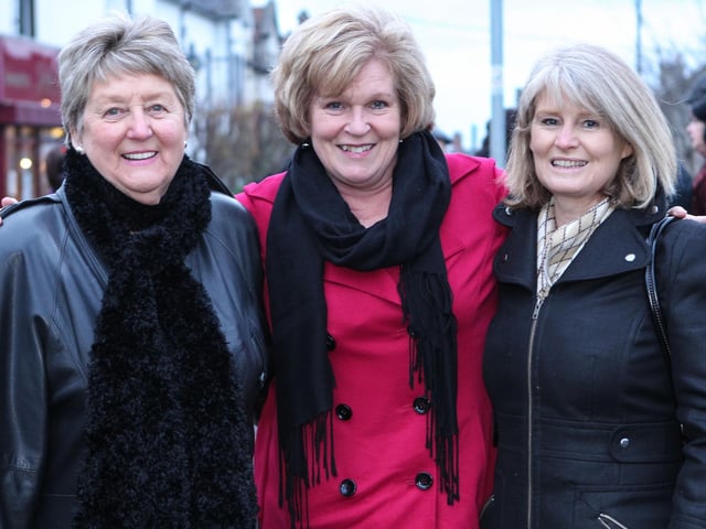 Enjoying the festive atmosphere in Whitehead in 2012 are Bonita Kane, Helen Minor who was visiting from Atlanta USA, and Janet Thompson.