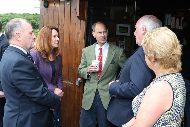 HRH Prince Edward  Duke of Edinburgh takes time for a cuppa at Downhill. PICTURE KEVIN MCAULEY/MCAULEY MULTIMEDIA