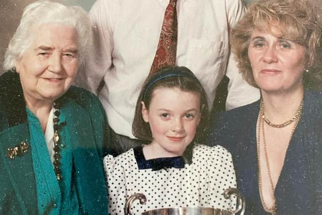 THREE GENERATIONS:  Patricia Mulligan presenting daughter Edel McEvoy with the Patricia Mulligan Rosebowl over 30 years ago.