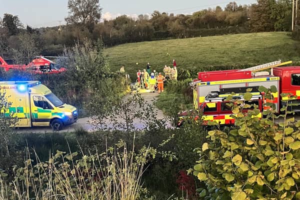 Emergency services taking part in the rescue of a man on the banks of the River Moyola. Credit: John Hurl