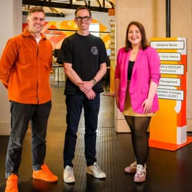 Pictured at the announcement of Design ID Consulting Ltd as Northern Ireland’s 20th employee-owned business are Jonathan Macauley, managing director; Ian Douglas, founder and managing director, and Catherine Muldoon, Employee Ownership Ireland. Photo: Colum Lynch