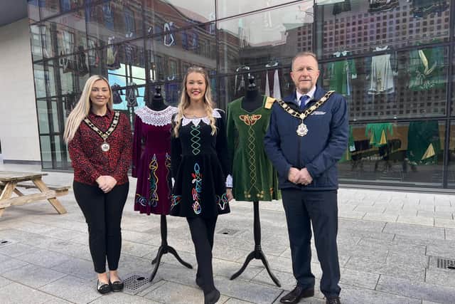 Ald Stephen Ross, pictured with Deputy Mayor, Cllr Leah Smyth and Emma Armstrong from the Cathy O’Connor School of Dance.
