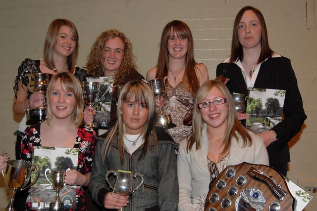 Dromore High School prize night prize winners Ashleigh Walker, Victoria McKinstry, Chloe Sudlow, Judith McDowell, Lauren Reid, Stacey Johnston and Louise McCracken pictured in 2006