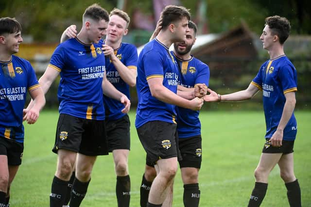 Millburn's Sean McConville (third from right) is pictured after scoring against Archview recently and he did so again on Saturday when they beat Greenfield Park.: Brendan Monaghan RS2345403