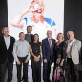 Mike Bull, Phillip McCallen, Gareth McAuley, Rosie Tennyson, Gordon Lyons MLA Amanda Jones, Peter Canavan and Nigel Carr attended the launch of Ulster Sports Legacy Pic credit: Brian Morrison