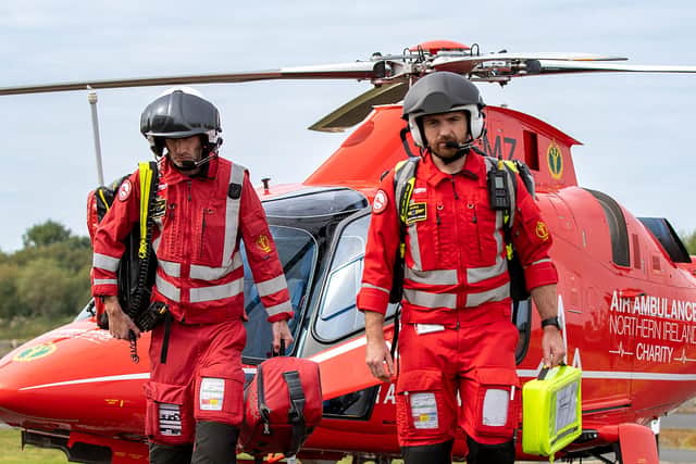 HEMS Dr Stuart Lutton and HEMS advanced Paramedic James O'Callaghan. Pic credit Damien McAnespie