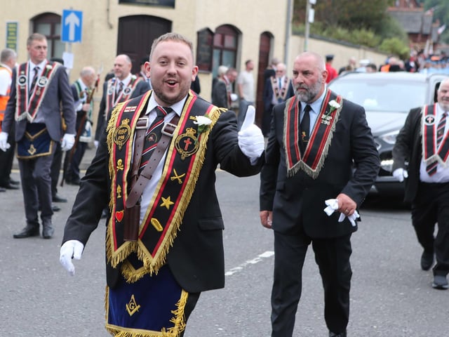A thumbs-up from this RBP member during the Larne parade.