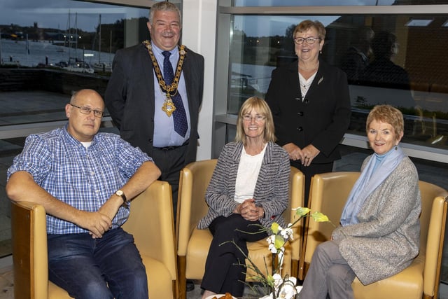 The Mayor of Causeway Coast and Glens Borough Council Councillor Ivor Wallace pictured with Patrick Hill, Bridie O’Neill, Claire Black and Sheila McGill from the Ballycastle Conference at a reception for St Vincent de Paul volunteers