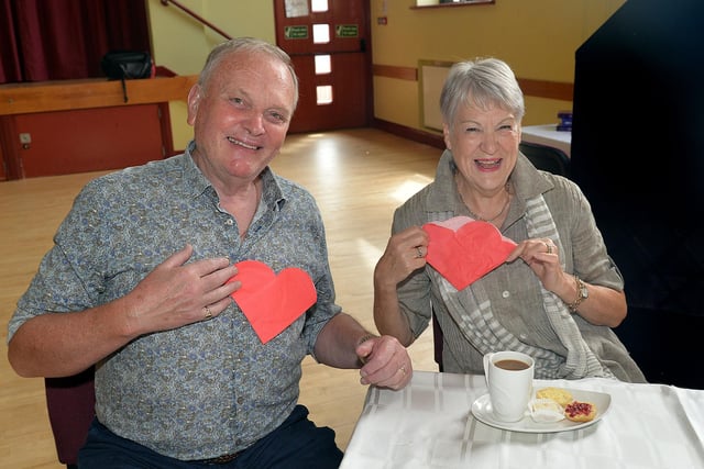All Heart... Supporting the Thomas Street Methodist Youth Fellowship fundraising coffee morning are Arthur and Doreen Miskelly. PT26-217.