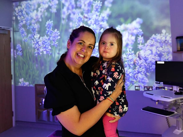 ED Consultant Fiona O’Neill with her daughter Gracie inside the new sensory room. CREDIT NHSCT