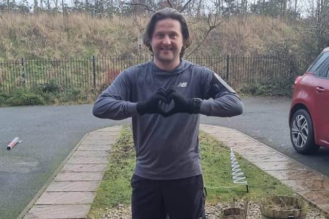 Merseyside firefighter Stephen McCann training for the Manchester Marathon which is doing to raise funds for the British Heart Foundation in memory of his father also called Stephen McCann.