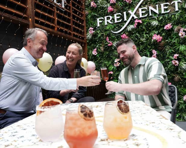 Launching the new summer partnership are Nicole Kane, General Manager of The Foundry, with Ciaran Meyler (left), Wine Manager, and David Greenlees, Brand Manager with Craigavon-based United Wines which distributes Freixenet in Northern Ireland.