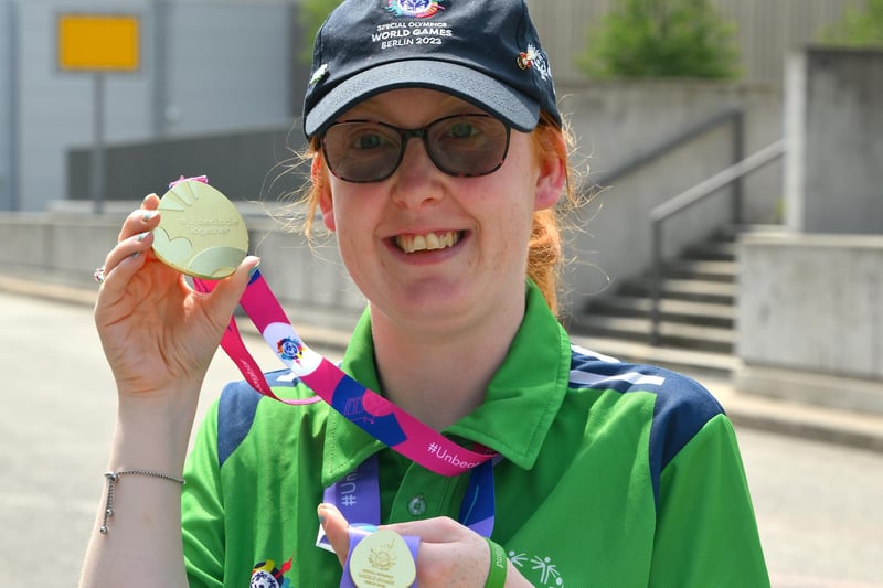 Team Ireland's Sammy Jo Sweeney, a member of Starbreakers Special Olympics Club, from Cookstown,  Co Tyrone, who won two gold medals at the Bocce events at the World Special Olympic Games 2023 at the Messe Berlin in Berlin, Germany. Photo by Ray McManus/Sportsfile