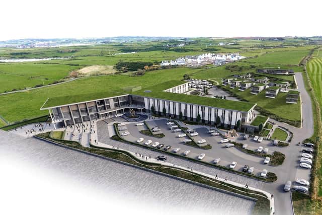 Plans for the proposed Merrow Hotel & Spa development on the Ballyreagh Road, Portstewart are continuing to move forward, according to the company behind the project. Given it’s location on the North West 200 start finish line, it is fitting that the Merrow Hotel & Spa will become the new home for the NW200 team, and will also offer exhibition space for the world famous road race. Computer generated aerial view of the proposed Merrow Hotel & Spa