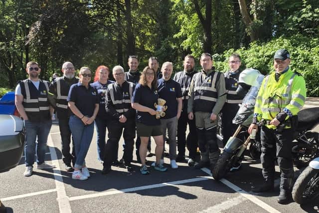 Foster carer Gareth Irvine is joined by bikers who showed their support for Foster Care Fortnight. Pic credit SEHSCT