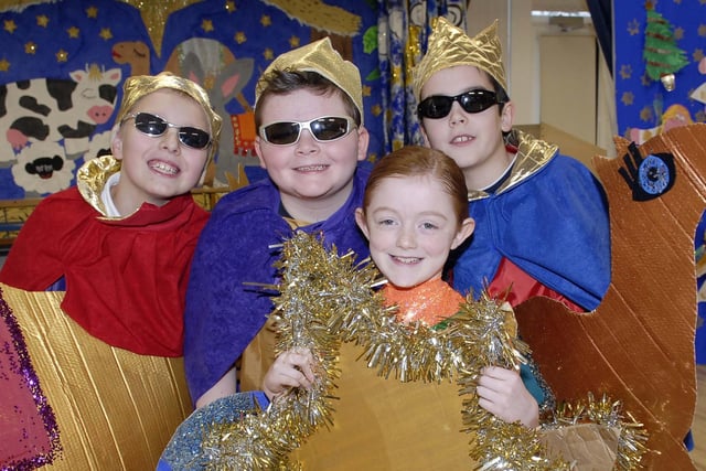 Playing the Three Kings and the Star in Hamiltonsbawn Primary School's production of 'A DIY Nativity'in 2007 are back from left, Zakk Gowing, Stuart Johnston, Ian McTurk and front: Rebekah Gibson.