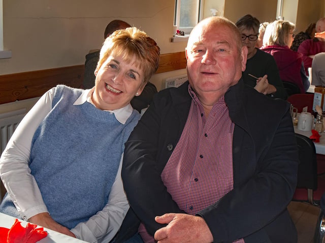 Looking happy at the Mavemacullen Accordion Band big breakfast on Saturday are Liz and John Ervine.