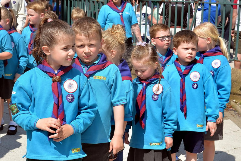 Young Scouts waiting to go into St Mark's Church for the service. PT23-299.