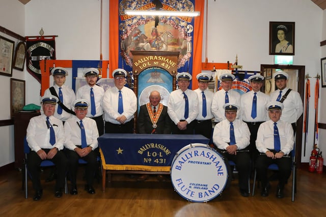 Ballyrashane Protestant Flute Band with Grand Master.