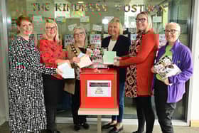 Left – right: Helen McClean (Ageing Friendly Co-ordinator): Elaine Rajkumar, (Good Morning Carrickfergus): Mayor Alderman Beth Adger MBE: Marjorie Hawkins (Chair of Mid and East Antrim Loneliness Network): Bernadette Conway (Libraries NI District Manager Mid and East Antrim) and Wenda Gray (Volunteer Now).  Photo: MEABC