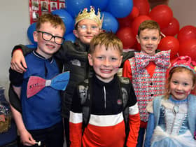 Some of the pupils of Derryhale Primary School who enjoyed the coronation party on Friday. PT18-208.