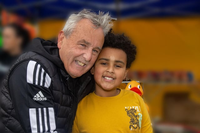 Having fun at Drumcree Fete are Rodney Fiddes and grandson, Ezra. PT23-233.