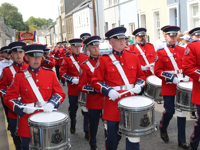Ballymoney, Rasharkin, Cloughmills, Bushmills and Ballycastle were in attendance at the Twelfth demonstration in Ballymoney with a total of 43 Lodges and 22 bands.