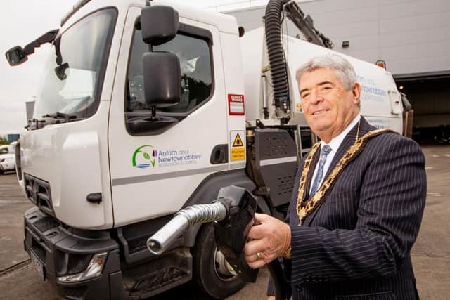 Cllr Billy Webb MBE, former Antrim and Newtownabbey Mayor,  at the launch of a low emission pilot.