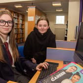 Hannah Middleton and Abbey Robb apply for course when they attended Open Day at NWRC's Limavady campus.