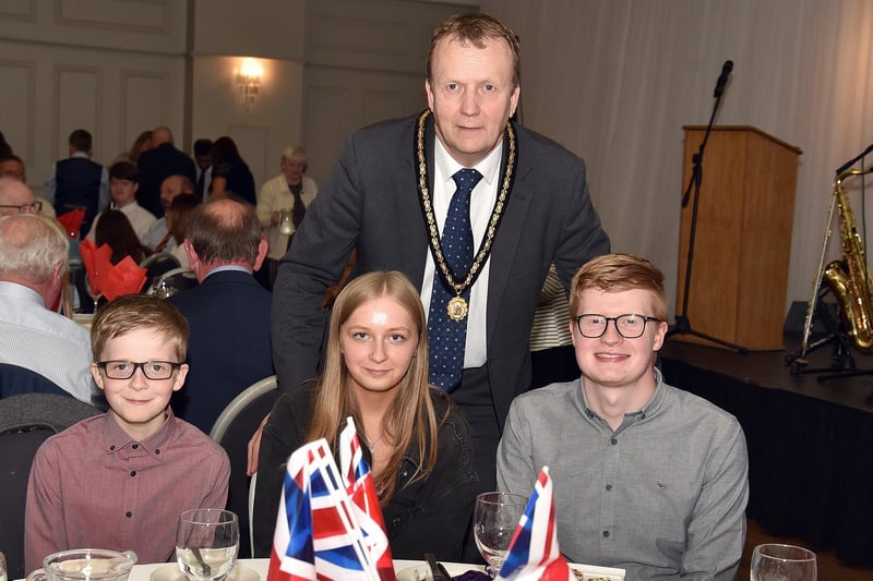 Cllr Tim McClelland pictured with three of his children, from left, Nathan , Hannah and Cameron, at the Coronation Tea Party. PT17-291.