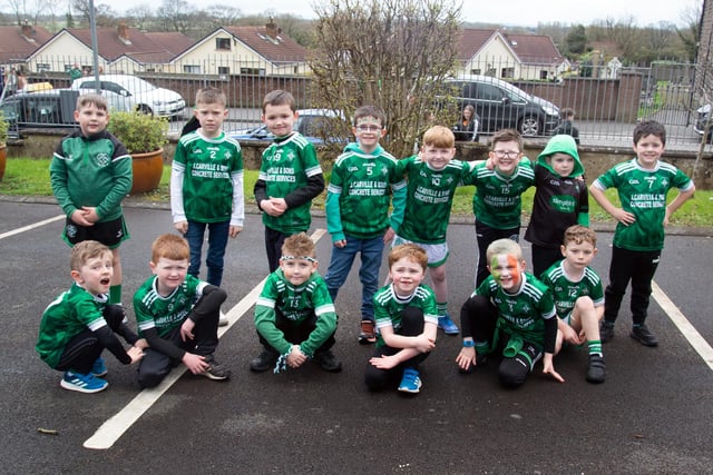 The Wolfe Tones under 8.5 Gaelic football team who took part in the Derrymacash St Patrick's Day parade. LM12-229.