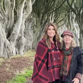 Presenter Lauren Scala and Ruth Moran, Tourism Ireland, during filming at the Dark Hedges